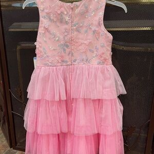 Rare Editions Pink Tiered Dress with Floral Accents Easter Dress